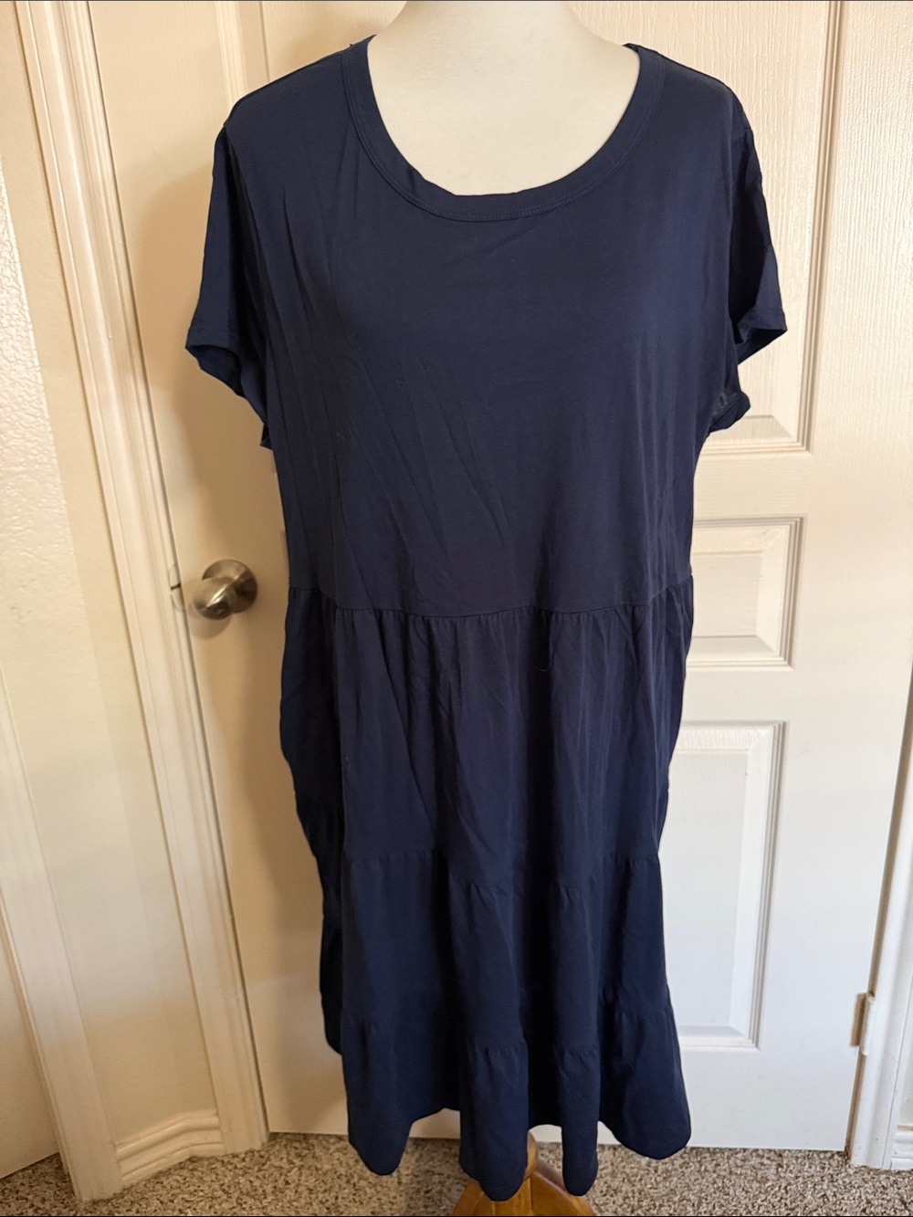 Time and Tru Navy Short Sleeve Tiered Dress with Pockets Sz XXL - Picture 5 of 10